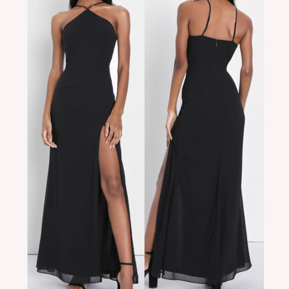 Lulu's Dresses Lulus Xl Astounding Allure Black Halter Neck Mermaid